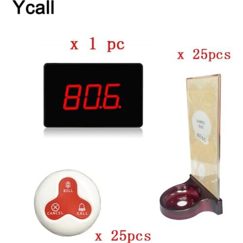 Wireless Restaurant Pager Calling System 1pcs Voice Broadcast Receiver Host+25pcs Call Button with Menu Holder