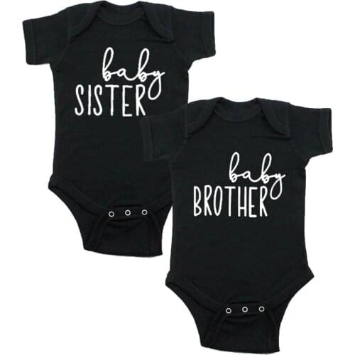2021 Funny Print Baby Brother Sister Twins Boy Girl Bodysuit Newborn Baby Toddler Short Sleeve Playsuit Fashion Twin Clothes