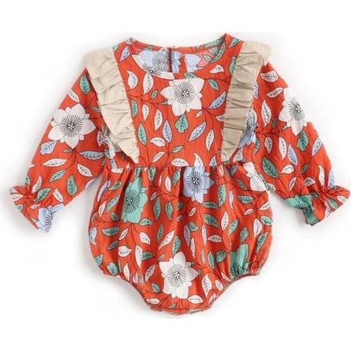 Cute Newborn Girls Romper Toddler Baby Girl Flower Long Sleeve Romper Infant Jumpsuit Outfit Kids Clothes 0-3Y