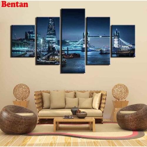 DIY diamond embroidery Night view of london city diamond painting full square round cross stitch rhinestone mosaic diamond 5 pcs