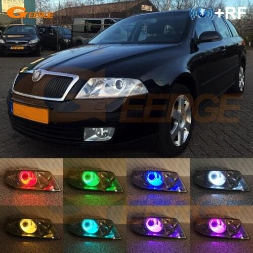 RF remote Bluetooth APP Multi-Color RGB LED Angel Eyes Day Light For SKODA OCTAVIA MK2 PRE FACELIFT 2004-2008 Projector HD