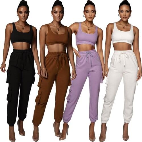 DN8619Cute fashion womens clothing solid color multi-pocket vest tube top overalls fashion suit womens two-piece suit