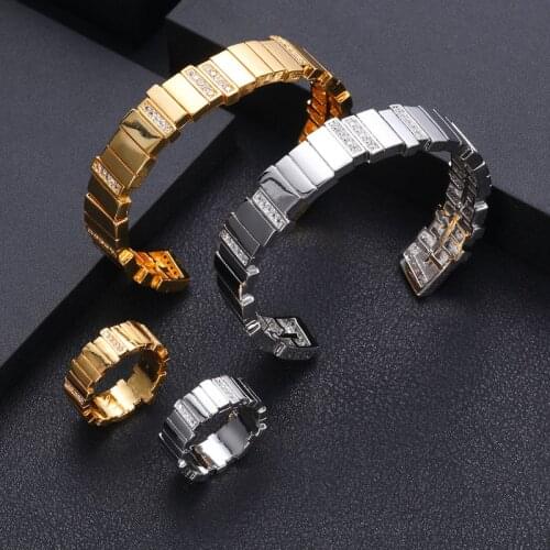 Janekelly Luxury Unique African Bangle Bracelet Ring Set For Women Wedding Cubic Zircon Crystal CZ Dubai Bridal Jewelry Set