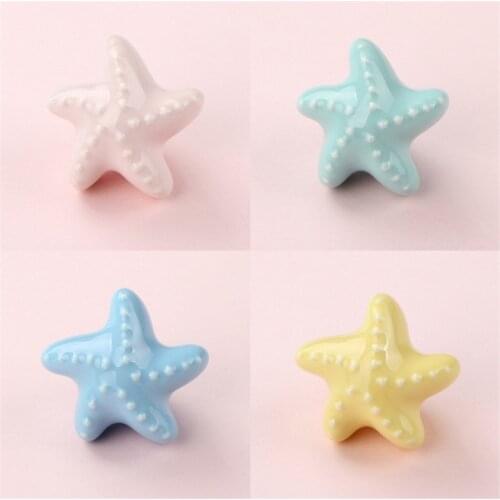 Candy Color Starfish Shell Ceramic Wardrobe Kitchen Cabinet Furniture Handle Diy Furniture Knob With Screw Wall Hooks Decoration
