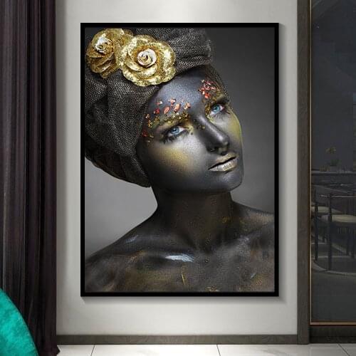 Black and Gold Woman African Art canvas Painting BlingBling Nordic Figure Posters and Prints Scandinavian for Living Room Decor