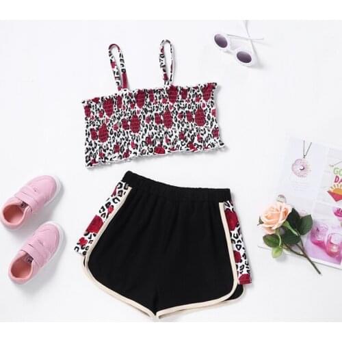 Girls Clothing Set Fashion Clothes 2 Pcs Sets Leopard Strap Tops+short Pants Comfortable Kids Summer Clothes Girls Outfits 5-10Y