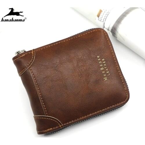 Short Mens Leather Wallet Brand Handy Purse Male Pocket Bag For Coin Money Leather Zipper Wallet Mini Card Holder Small Purse