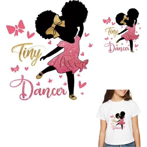 Beautiful Black Girl Patches For Clothes DIY A-Level Washable Dance Girl Thermal Sticker On Clothes Pink Dress Black Kid Patch