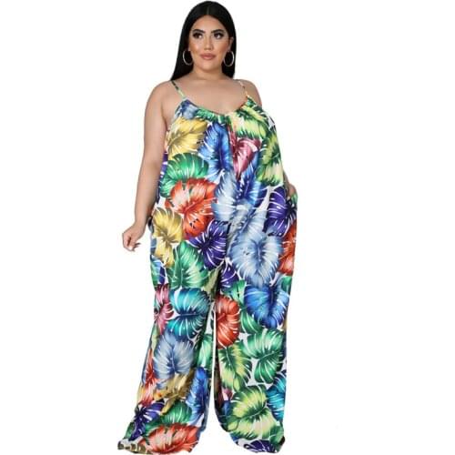 L-5xl Plus Size Women Clothing Jumpsuit Floral Print Sexy Elegant Strapless Loose Tank One Piece Outfit Wholesale Dropshipping