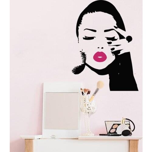Beauty Salon Fashion Girls Face Wall Sticker Manicure Nail Lips Makeup Sign Wall Decals Vinyl Interior Art Decoration Shop A613