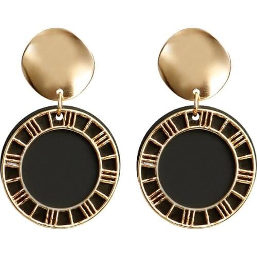 New Roman Numeral Earrings Retro Fashion Sequin Hollow Disc Candy Color Stud Earrings Female Jewelry Gift