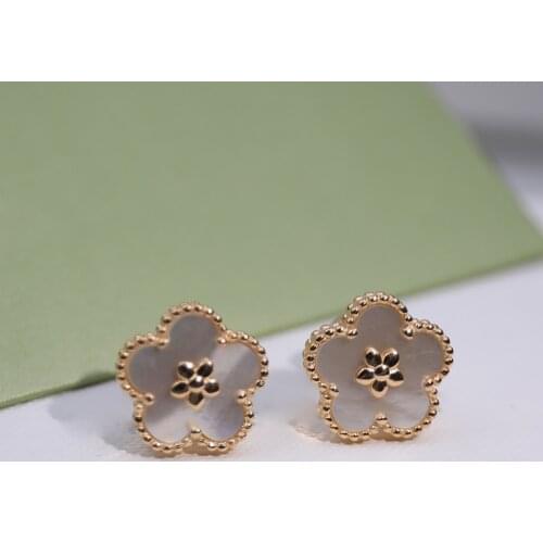 New Models In 2022 Plum Blossom Earrings S925 Full Body Sterling Silver Rose Gold Fritillaria Inlaid Luxury Brand Jewelry Hot
