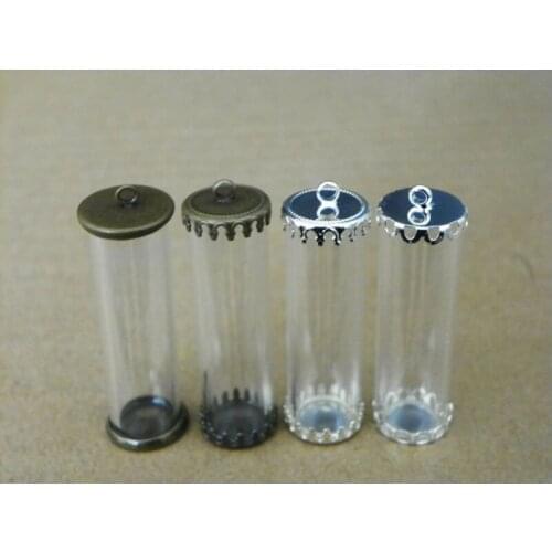 DIY Hanging Glass globe Dome Necklace set 40x12mm glass tube with mixed color base with cap pendant