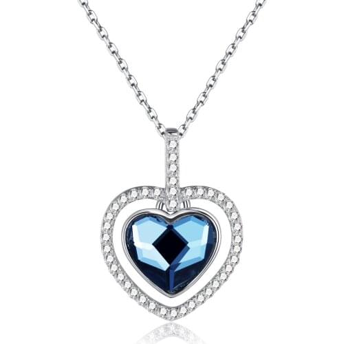 Classic Womens Crystal Pendant Necklace,925 Double Heart Necklace with Cubic Zirconia,40+5cm Extender Chian