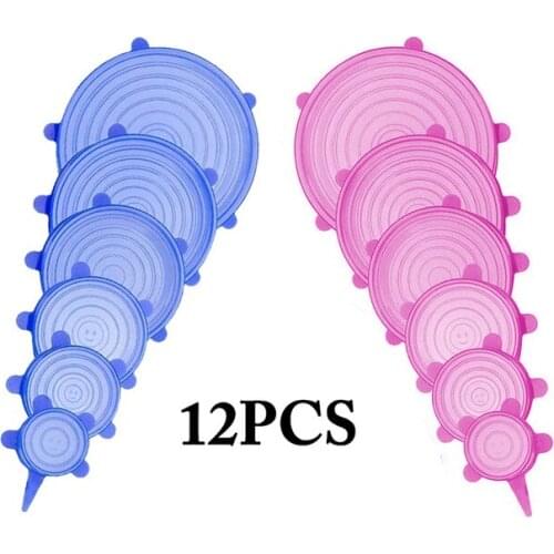 6/12PCs/Set Food Silicone Cover Universal Silicone Lids For Cookware Bowl Pot Lid Reusable Stretch Lids Wrap Kitchen Accessories