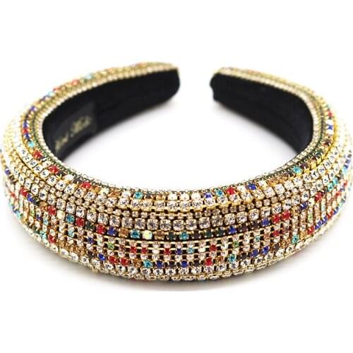 Baroque Colorful Full Crystal Headbands For Women Luxury Shiny Padded Rhinestone Hairbands Gorgeous personality Hair Accessories