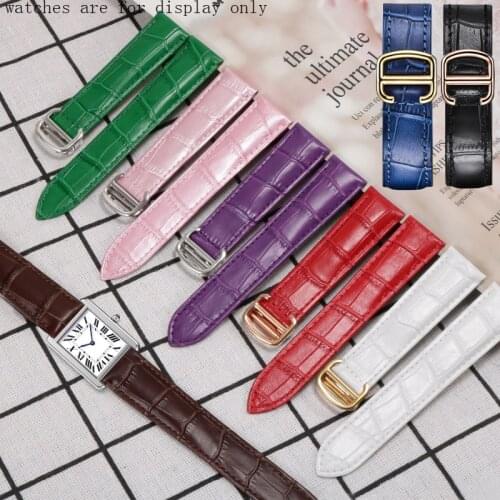 Yopo 14 16 18 20 22mm Genuine leather watchband Color mens and womens wristband Replacement strap for Tank Solo watch chain