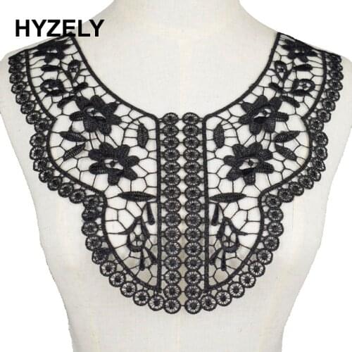Black Luxury Craft Polyester Floral Embroidery Decorated Venice Lace Neckline Collar Applique Trims Fake Collar