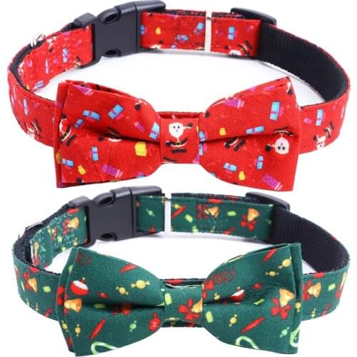 Christmas Bow Tie Dog Collar Adjustable Cat Collar with Bells and Bowtie Durable Buckle Collar for Pets Soft and Comfortable