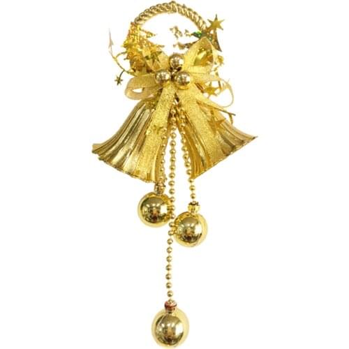 Christmas Bell Hanging Ornament Bells Golden Decoration Ornaments Snowman Tree Deer Brooch Pin Pendant Plastic Vintage