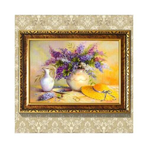 Needlework,DIY Ribbon cross stitch sets for embroidery kit,beautiful Purple lilac flowers Cross-Stitch handwork house decor