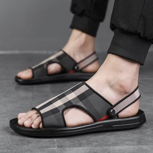 Mens Summer New Sandals and Slippers Mens canvas Sandals Adult Thick-soled Beach Shoes Non-slip Open-toe canvas Sandals