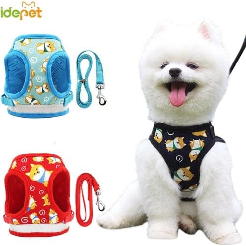 Cartoon Pet Dog Cat Harness with Leash Adjustable Vest Walking Supplies Breathable Plaid Collar Puppy for Small Medium Large Dog