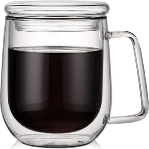 300ml High Borosilicate Heat Insulation Double Glass Cup Fashion Heat Resistant Glass Coffee Cup Kettle with Cup Cover and Spoon