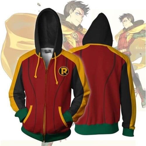COSSUN Damian Wayne Robin Hoodies Cosplay fashion Men leisure Hoodies Sweatsh 3D printed cardigan zipper Sweatshirts jacket