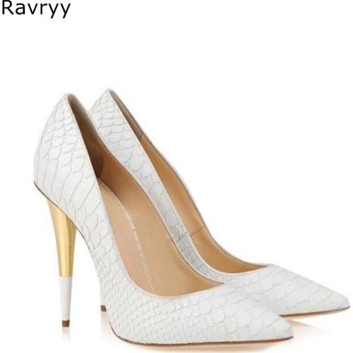 White Snakeskin Woman high heel Pointed Toe Sexy Pumps Thin heel female dress shoes stiletto heels out fits elegant party shoes