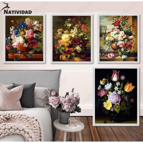 Flower Vase Picture Canvas Painting Decoration Retro French Flower Art Poster Bedroom Living Room Room Hotel Wall Decoration