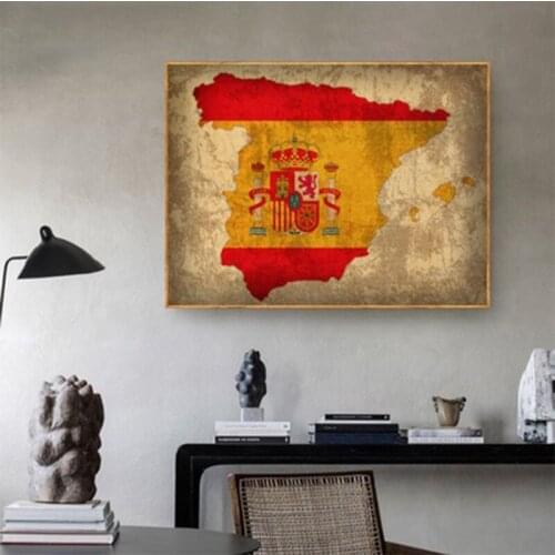 Vintage Country Flag Map of Spain Posters and Prints Decor Wall Art Pictures Canvas Painting Office Home Decor High resolution