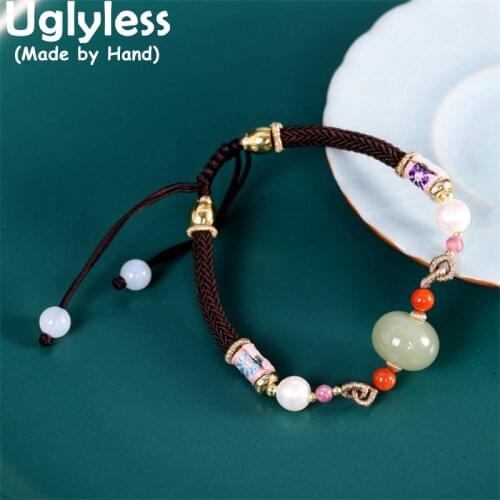 Uglyless Adjustable Infinity Rope Bracelets for Women Natural Jade Agate Pearls Beading Bracelets 925 Sterling Silver Jewelry