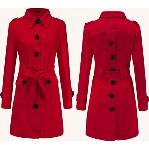 Winter Outerwear Hot Sale Multicolor Womens Coats Winter Slim Long Woolen Blend Coat Girl Casual Red Overcoat Female Windbreaker