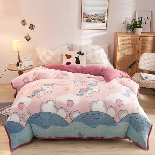 Pink unicorn/velvet multi-function edging single quilt cover snow fleece 1pcs autumn and winter warmth and thick quilt cover
