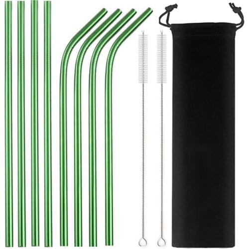 10 Colors Reusable Metal Straw 304 Stainless Steel Drinking Straws Set with Cleaner Brush Bar Drinkware Accessory Party Favors