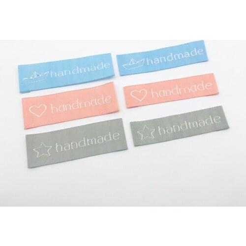 12 Options Fabric Hand Made Sewing Labels for Clothing Handmade with Love Label for Hat Handwork Woven Tags for Clothes Tag
