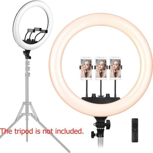 18 Inch LED Ring Light Photography photo Lamp Set Bi-color 3200K-5600K Stepless Dimmable with 3 Phone Holders Remote Control