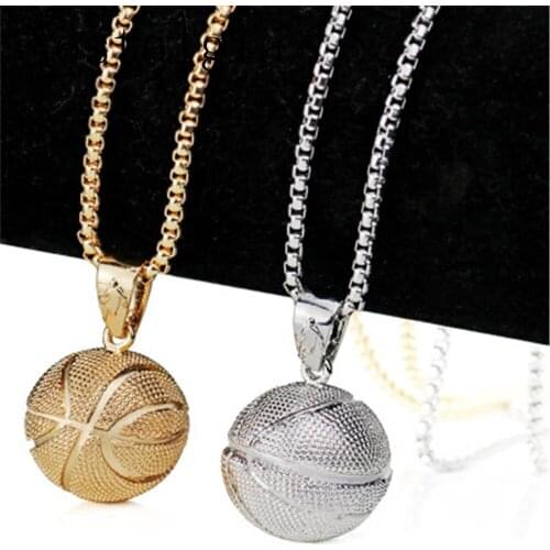 3D Basketball Necklaces Silver Color Pendant Sports Hip Hop Jewelry homme Stainless Steel Chain For Men Women Best Gifts 2018
