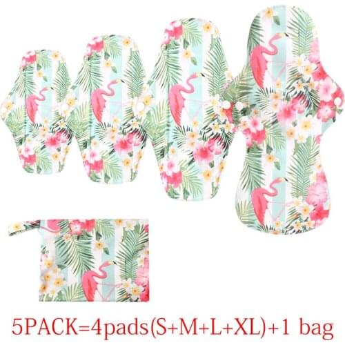 5PACK(S+M+L+XL+1bag) Ohbabyka Reusable Sanitary Towels Women Panty Liner New Reusable Washable Bamboo Charcoal Menstrual Pad