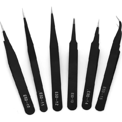 6 pieces Tweezers10-15 High-elastic Anti-static Stainless Steel Soldering ESD Tweezers for Soldering Station Hand Tools