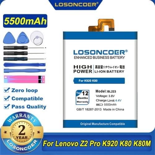 100% Original LOSONCOER 5500mAh BL223 Battery For Lenovo Vibe Z2 Pro K920 K80 K80M K7