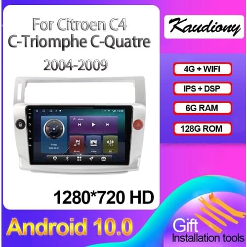 Kaudiony Android 10.0 For Citroen C4 C-Triomphe C-Quatre Car DVD Multimedia Player Auto Radio GPS Navigation Stereo 4G 2004-2009