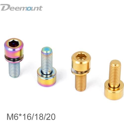Deemount 4PCS M6*16/18/20 W/Washer Titanium Alloy Bicycle Disc Brake Caliper Fixing Bolts MTB Bike Brake Fasten Crank Lock Screw