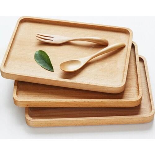Wooden Rectangular Plate Tray Solid Tray Cake Fruit Plate Western Food Cup Tray 25cm
