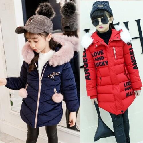 3-12 Years Dragonfly Applique Thick Keep Warm Girls Jacket Long Style Heavy Hooded Outerwear For Kids Children Windbreaker Coat