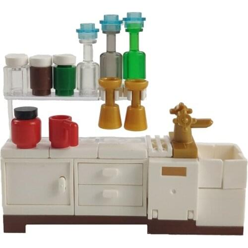 Creator City Toys For Children Educational Cupboard Wine Bottle Storage Tank Birthday Present Cup Cities Building Blocks Model