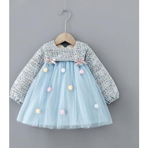 2021 Winter Girls Thicken Children Clothes Baby Girls Patchwork New Years Dress Kids Bow Cotton cloth Dress Girls Outwear MB27