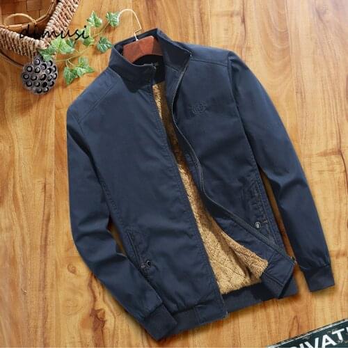 DIMUSI Mens Fleece Warm Jackets Fashion Bomber Jackets Winter Male Baseball Coats Slim Fit Business Thermal Coats Clothing