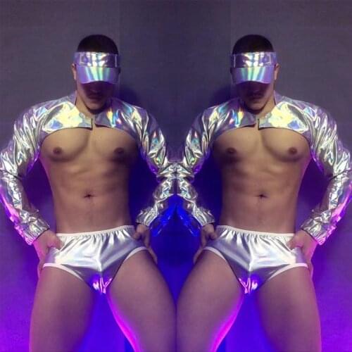 Bar Nightclub Men Sexy Personality Ds Silver Technology Future Theme Costume Party Stage Dance Clothing Gogo Costume XS2364